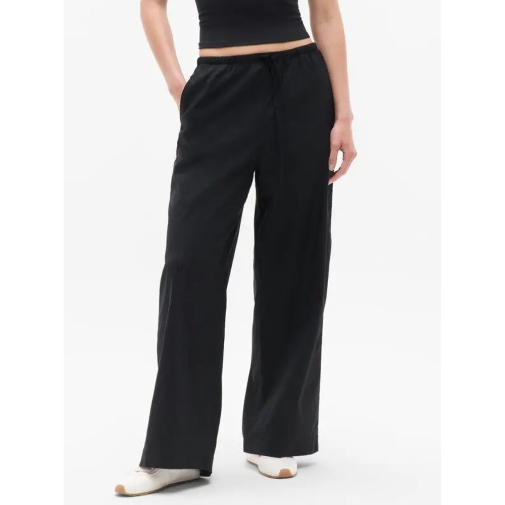 Athleta Paradise Wide Leg Pant Linen Stretch Blend Black Drawstring Womens Small